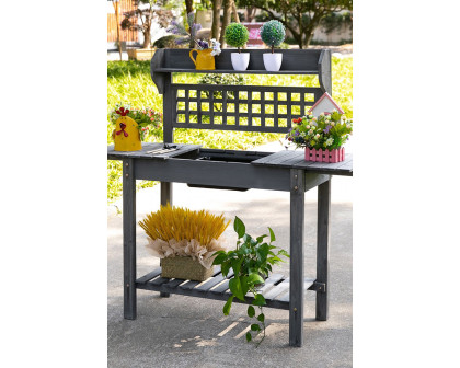 FaFurn - Outdoor Gray Wood Potting Bench Expandable Top with Food Grade Plastic Sink