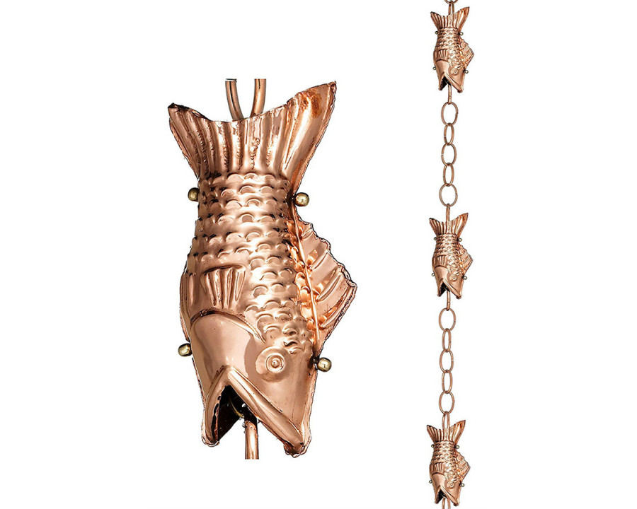 FaFurn - Pure Polished Copper 8.5 Foot Rain Chain with 4 Fish