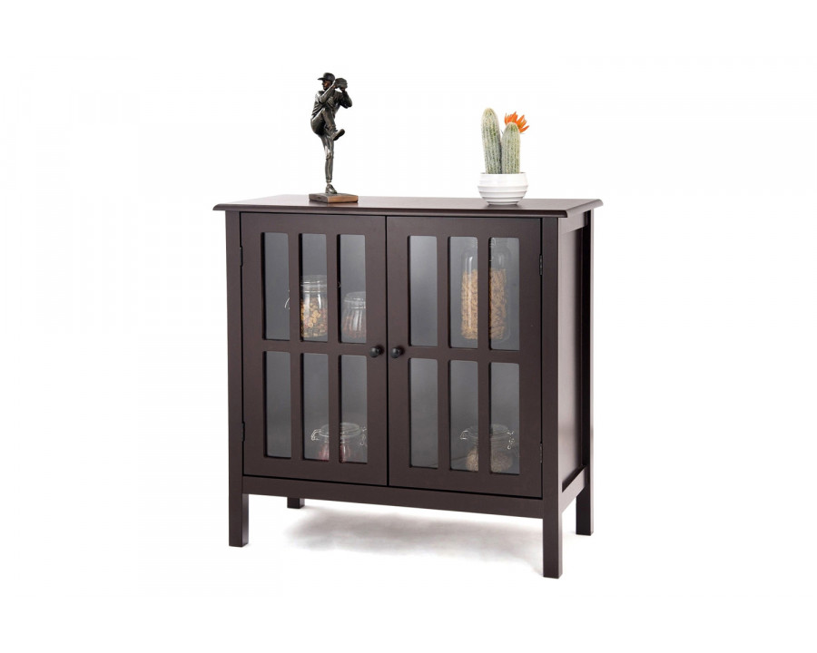 FaFurn Wood Sideboard Buffet Cabinet with Glass Panel Doors - Brown