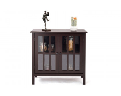 FaFurn Wood Sideboard Buffet Cabinet with Glass Panel Doors - Brown