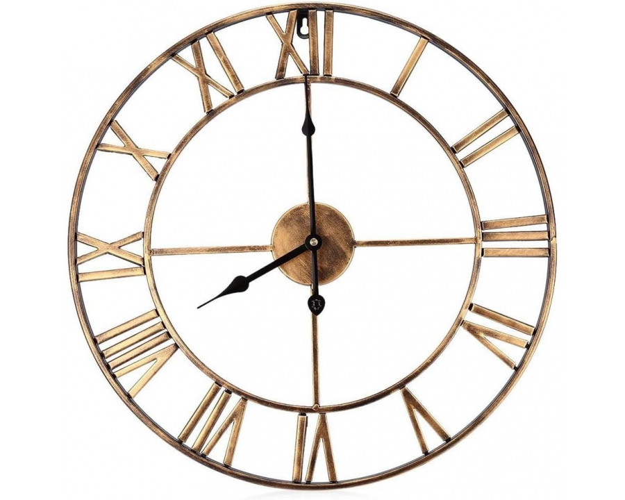 FaFurn Decorative Non-Ticking Wall Clock with Roman Numerals - Gold, Metal