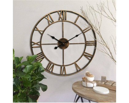 FaFurn Decorative Non-Ticking Wall Clock with Roman Numerals - Gold, Metal