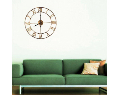 FaFurn Decorative Non-Ticking Wall Clock with Roman Numerals - Gold, Metal