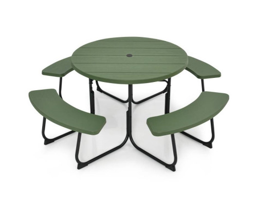 FaFurn 8 Seater Picnic Table with Umbrella Hole - Green, Metal/HDPE