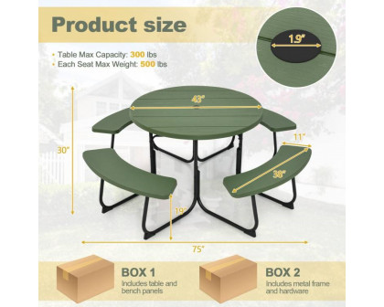 FaFurn 8 Seater Picnic Table with Umbrella Hole - Green, Metal/HDPE