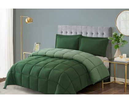 FaFurn Traditional Microfiber Reversible 3 Piece Comforter Set - Green, Full/Queen Size