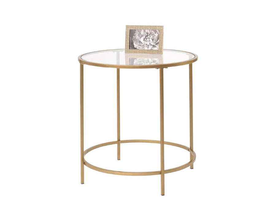 FaFurn - Round Glass Top End Table Nightstand with Gold Metal Frame