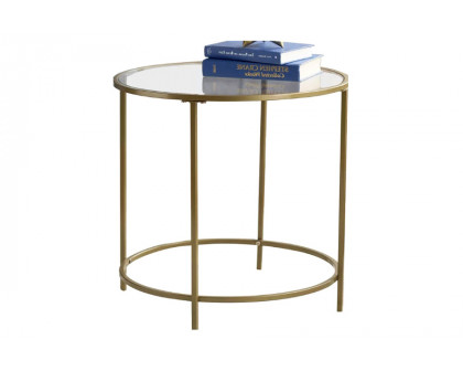 FaFurn - Round Glass Top End Table Nightstand with Gold Metal Frame