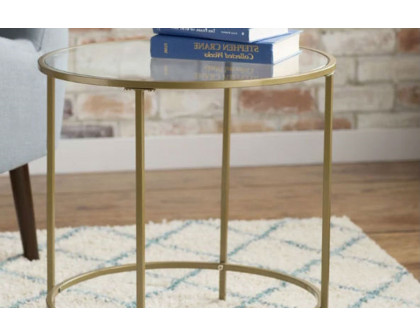 FaFurn - Round Glass Top End Table Nightstand with Gold Metal Frame