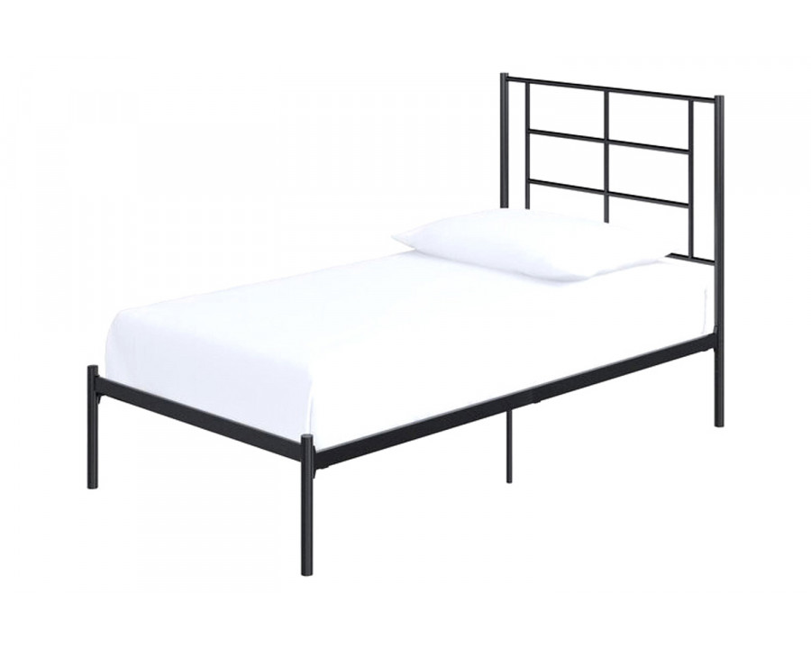 FaFurn - Modern Black Metal Platform Bed with Geometric Headboard