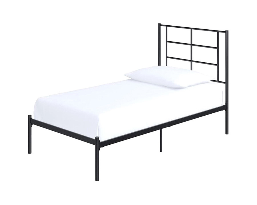 FaFurn Twin Size Modern Black Metal Platform Bed with Geometric Headboard - Black