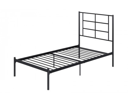 FaFurn - Modern Black Metal Platform Bed with Geometric Headboard