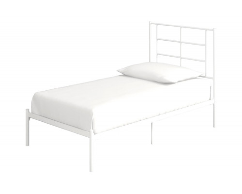 FaFurn Twin Size Modern White Metal Platform Bed with Geometric Headboard - White