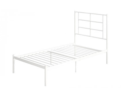 FaFurn Twin Size Modern White Metal Platform Bed with Geometric Headboard - White