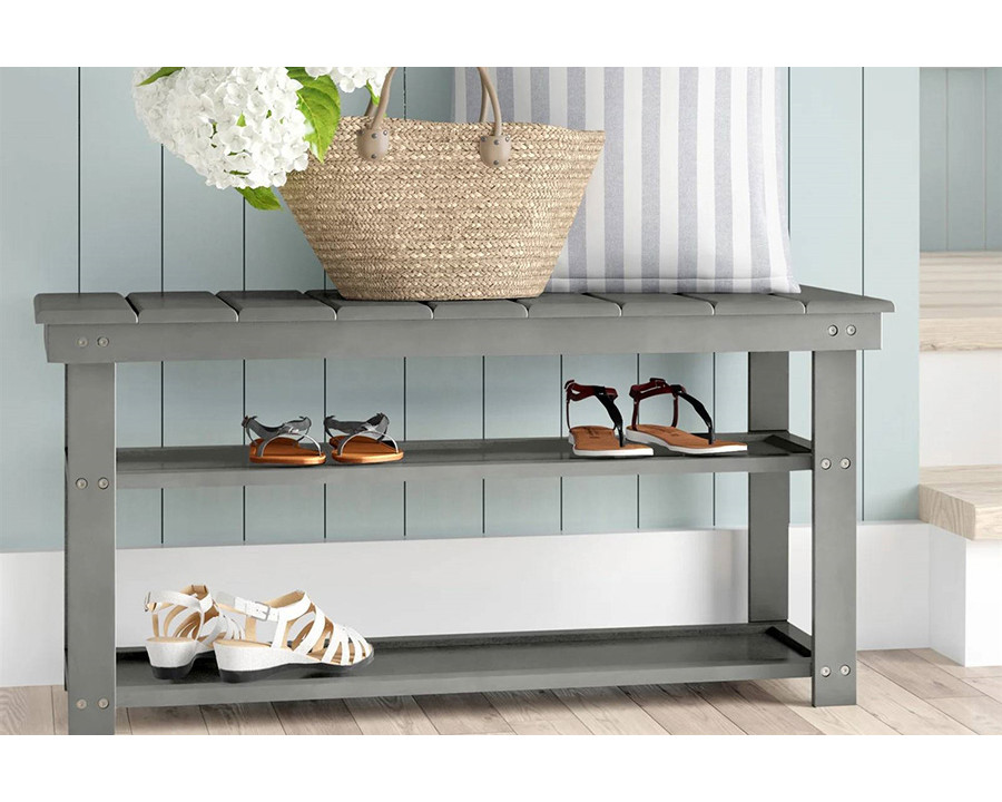 FaFurn Wooden 2-Shelf Shoe Rack Storage Bench - Gray