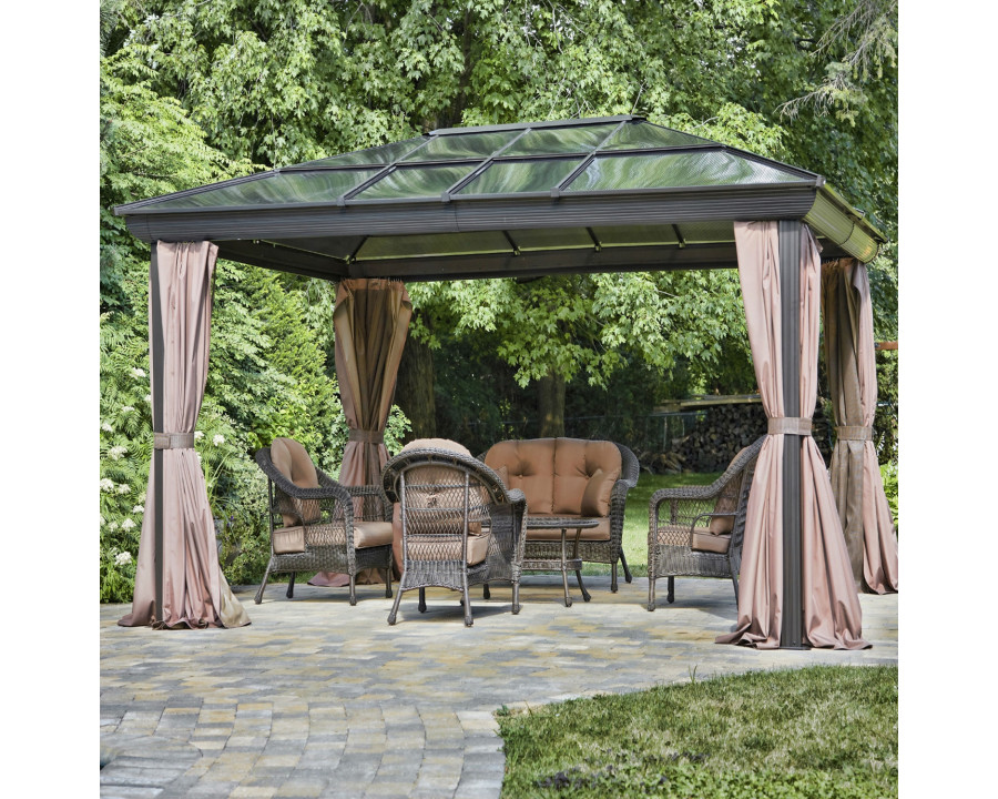 FaFurn - Gazebo with UV Blocking Panels Canopy and Curtains in Brown, Metal