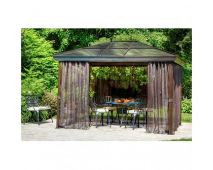 FaFurn - Gazebo with UV Blocking Panels Canopy and Curtains in Brown, Metal