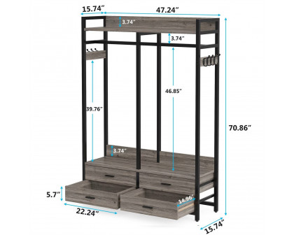 FaFurn Garment Rack Clothes with Clothes Hanging Rod and 4 Storage Drawers - Gray, Metal