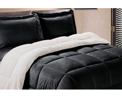 FaFurn Full Size 3-Piece Resistant Comforter Set - Black, Cozy Faux Fur/Polyester