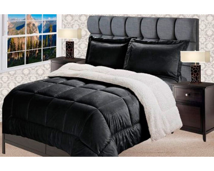 FaFurn Full Size 3-Piece Resistant Comforter Set - Black, Cozy Faux Fur/Polyester