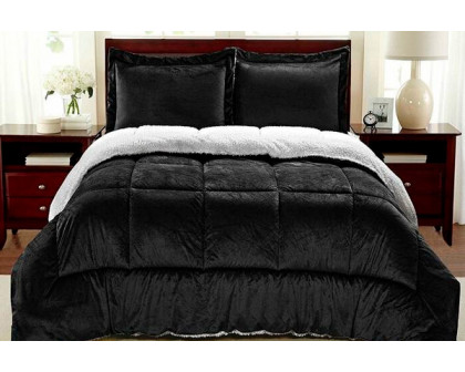 FaFurn Full Size 3-Piece Resistant Comforter Set - Black, Cozy Faux Fur/Polyester