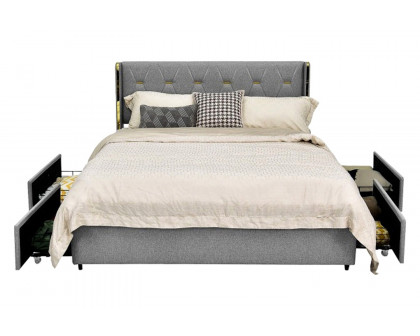 FaFurn - Linen Headboard 4 Drawer Storage Platform Bed