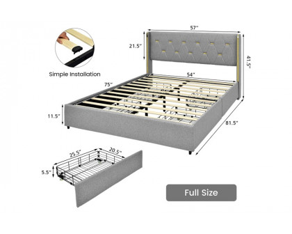 FaFurn Linen Headboard 4 Drawer Storage Platform Bed - Gray/Gold, Full Size