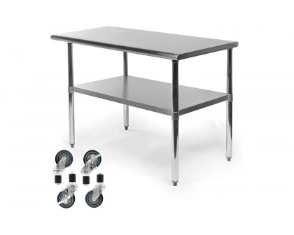 FaFurn - Stainless Steel 48 X 24-Inch Kitchen Prep Table with Casters