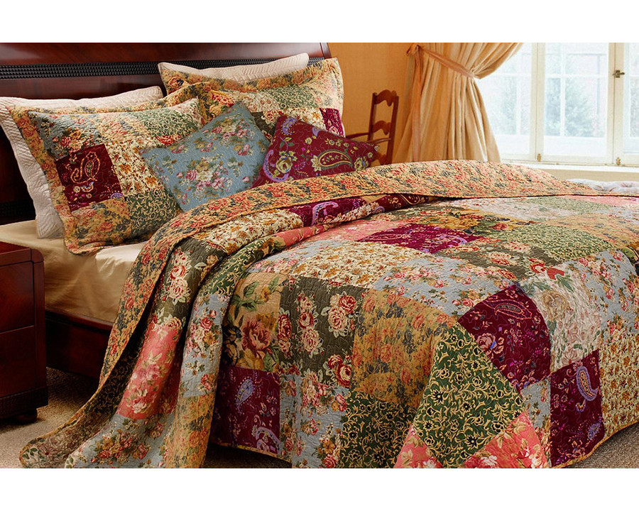 FaFurn 100% Cotton Floral Paisley Quilt Set with 2 Shams & 2 Pillows - Full/Queen Size