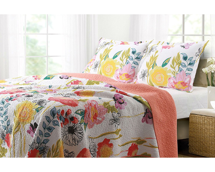 FaFurn 3-Piece Cotton Quilt Set with Floral Pattern - Full/Queen Size