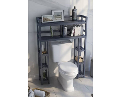 FaFurn Solid Wood Over The Toilet Bathroom Storage Unit - Black Graphite