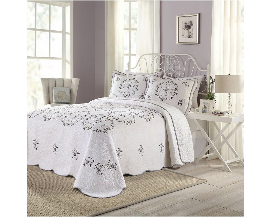 FaFurn - King Size Bedspread with Scalloped Edges in White, Cotton