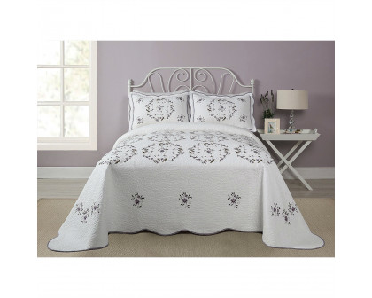 FaFurn - King Size Bedspread with Scalloped Edges in White, Cotton