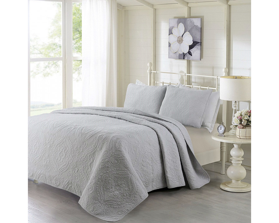 FaFurn - 3-Piece King Size Bedspread Set in Gray, Cotton