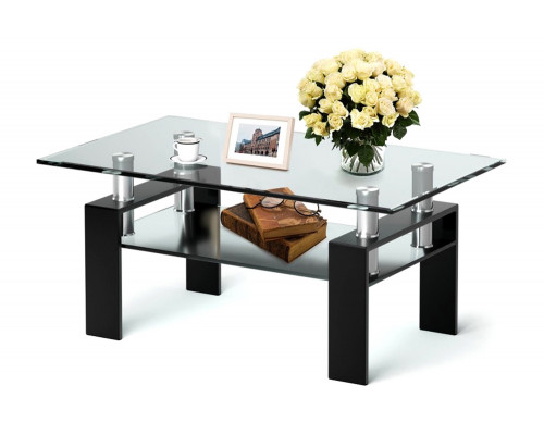 FaFurn - Modern 2 Tier Glass Coffee Table with Black Metal Legs