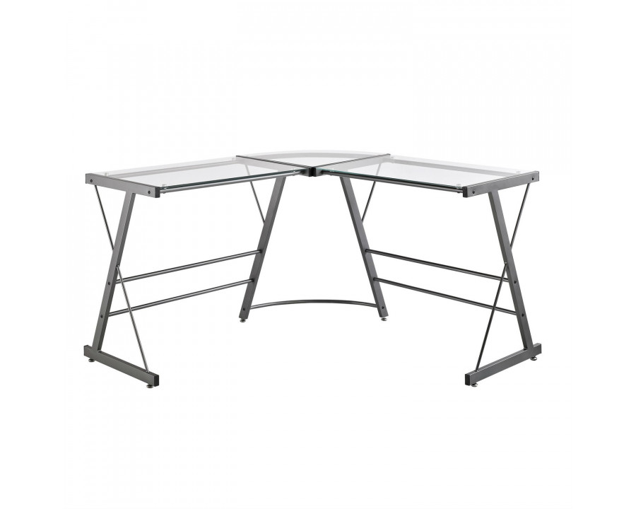 FaFurn - L-Shape Computer Writing Table in Gray, Metal