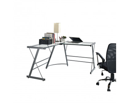 FaFurn - L-Shape Computer Writing Table in Gray, Metal