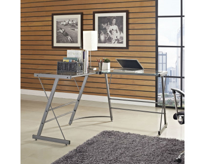 FaFurn - L-Shape Computer Writing Table in Gray, Metal