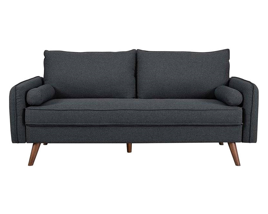 FaFurn - Modern Gray Fabric Upholstered Sofa with Mid-Century Style Wood Legs