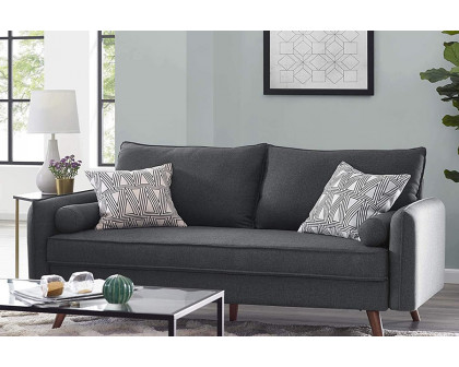 FaFurn - Modern Gray Fabric Upholstered Sofa with Mid-Century Style Wood Legs