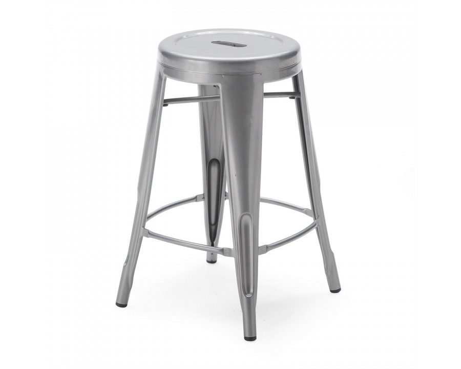 FaFurn - Set of 2 24" Barstools Set in Powder Coat Silver