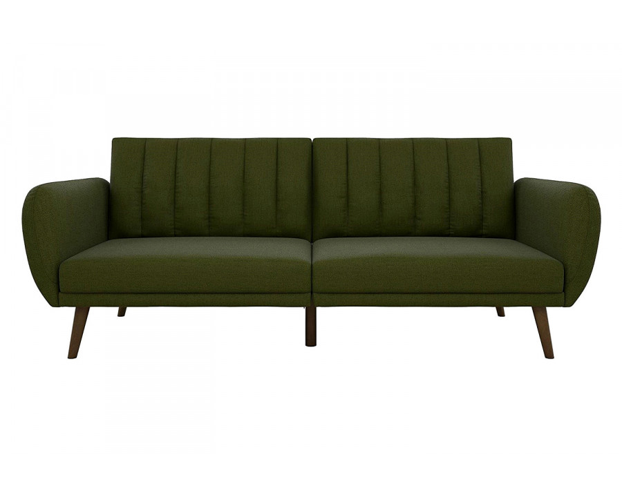 FaFurn - Green Linen Upholstered Futon Sofa Bed with Mid-Century Style Wooden Legs