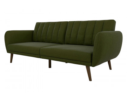 FaFurn - Green Linen Upholstered Futon Sofa Bed with Mid-Century Style Wooden Legs