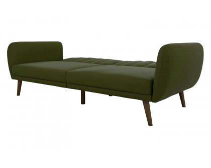 FaFurn - Green Linen Upholstered Futon Sofa Bed with Mid-Century Style Wooden Legs