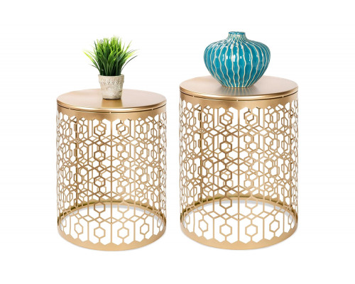 FaFurn - Circle Charm Round Accent Table Nightstand Gold (Set of 2)