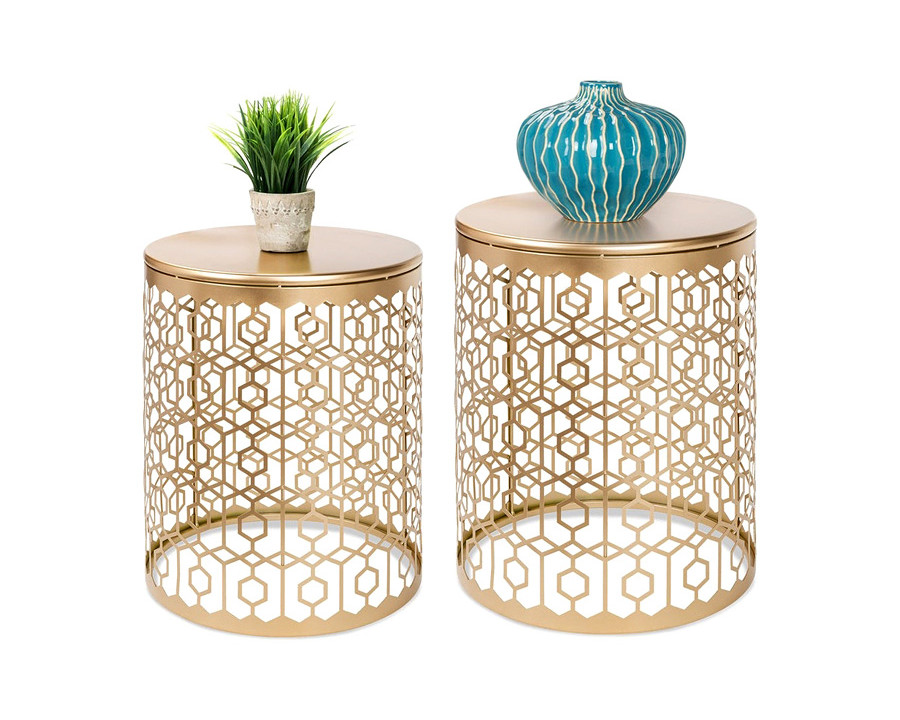 FaFurn Circle Charm Round Accent Table Nightstand Gold (Set of 2)