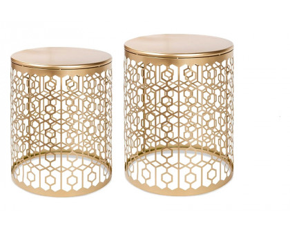 FaFurn Circle Charm Round Accent Table Nightstand Gold (Set of 2)