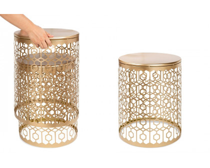 FaFurn Circle Charm Round Accent Table Nightstand Gold (Set of 2)