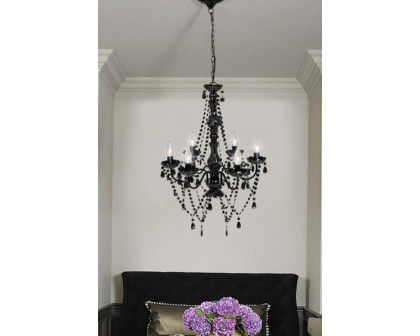 FaFurn - 6 Light Gothic Gypsy Pendant Black Crystal Candle Ceiling Chandelier