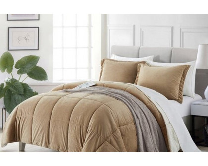 FaFurn Plush Microfiber Reversible Comforter Set - Gold, King Size